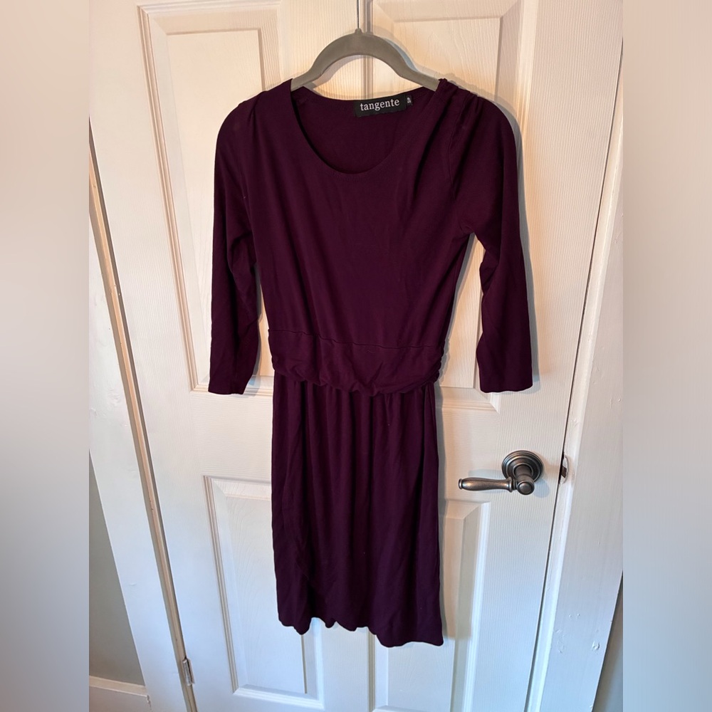 Tangente Deep Plum Long Sleeve Waist-Defined Dress